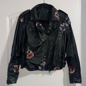 Blank NYC Medium Embroidered floral faux leather jacket